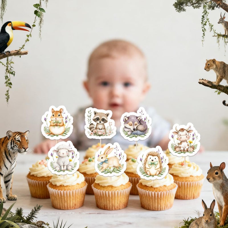 Auteby 48pcs Woodland Animal Cupcake Toppers, Animals Theme Baby Shower Decorations for Boys Girls Birthday Party - Image 5