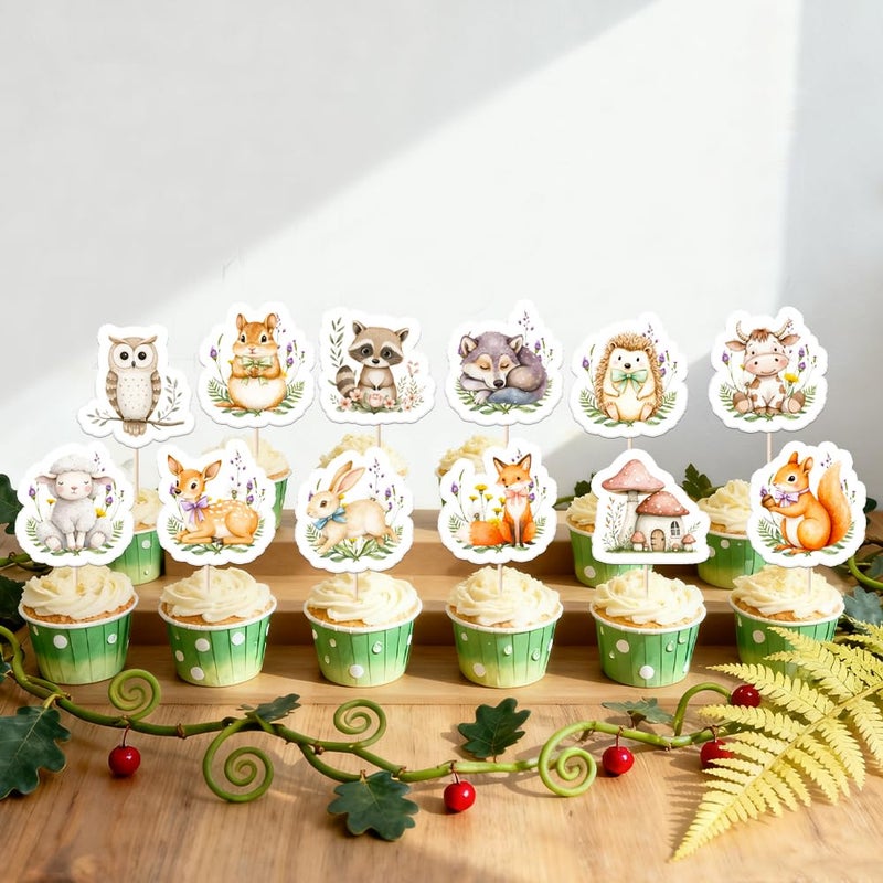 Auteby 48pcs Woodland Animal Cupcake Toppers, Animals Theme Baby Shower Decorations for Boys Girls Birthday Party - Image 2