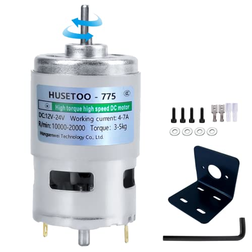 HUSETOO ‌12V 775 DC Motor - High Torque (Max 20000 RPM) Dual Ball Bearing, Built-in Cooling Fan for Power Wheels Upgrade (D Shaft, Includes Bracket) - Image 1