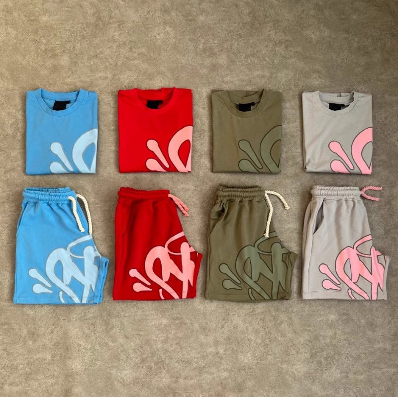 Y2K Aesthetic High Street Hip Hop Printed Letter Short Sleeve T-Shirt Shorts Men'S Summer Trendy Brand Casual Sports Suit - Image 2