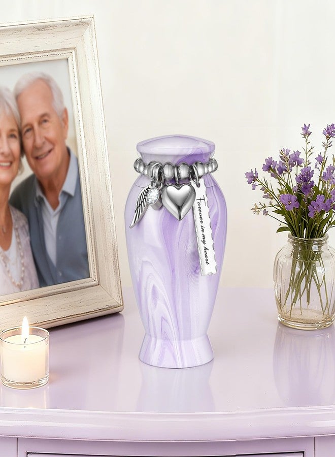 Dletay Small Urns for Human Ashes Keepsake 2.85 Inches Memorial Mini Cremation Urn for Women Men Aluminum Decorative Funeral Urns - Light Purple - Image 5