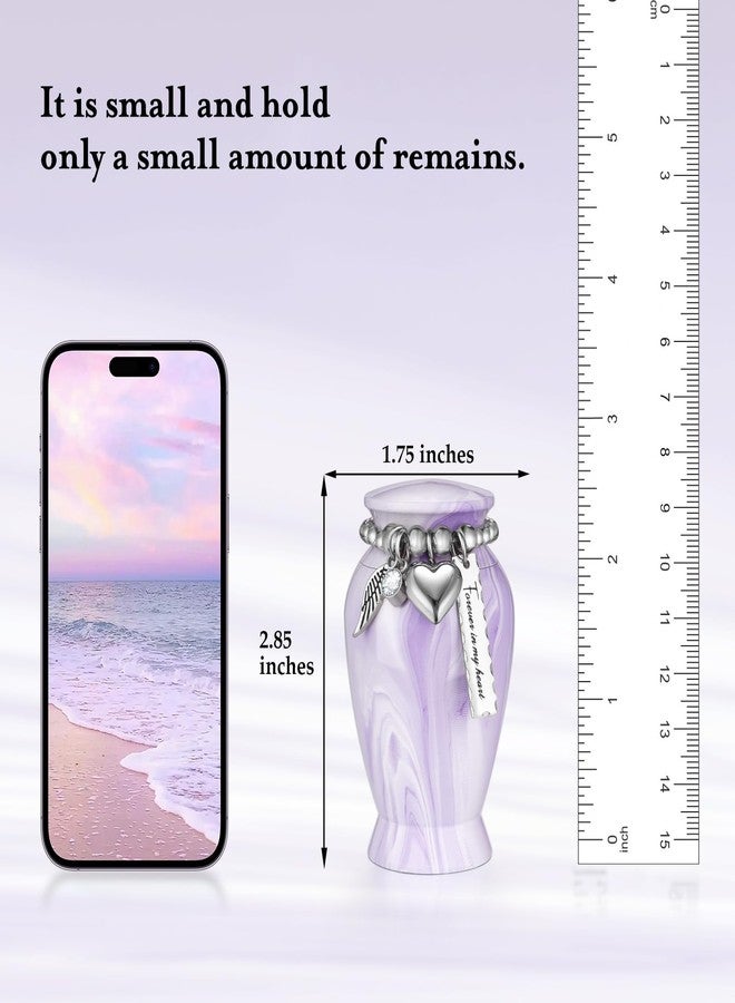 Dletay Small Urns for Human Ashes Keepsake 2.85 Inches Memorial Mini Cremation Urn for Women Men Aluminum Decorative Funeral Urns - Light Purple - Image 2