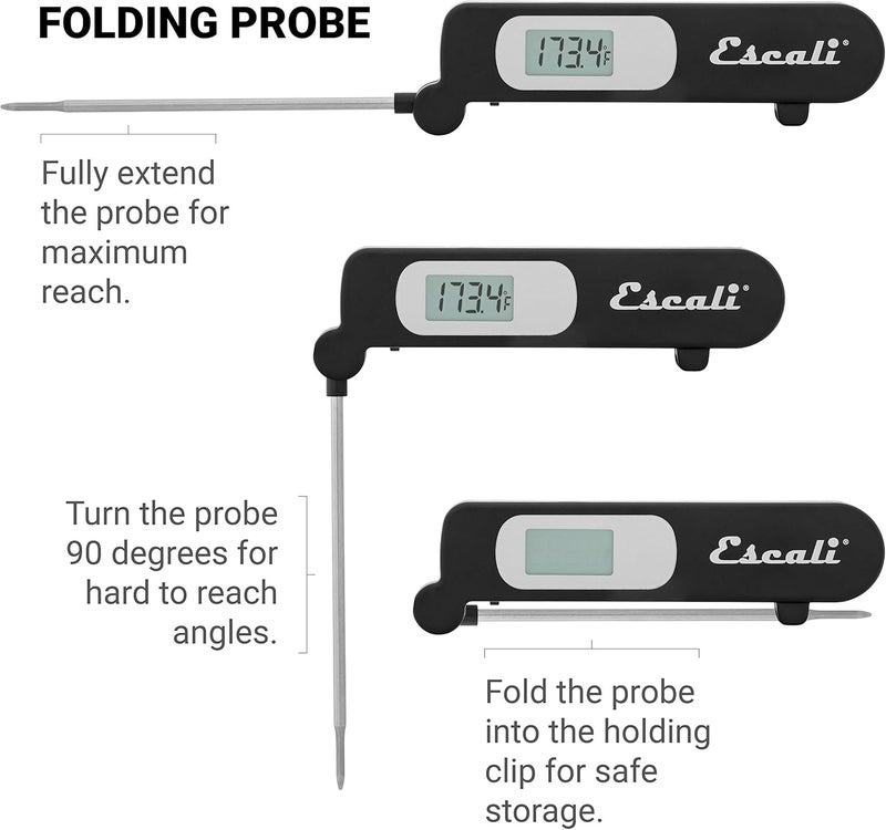 Escali DH3 Folding Digital Kitchen Thermometer, Stainless Steel Folding Probe Black, Universal - Image 4