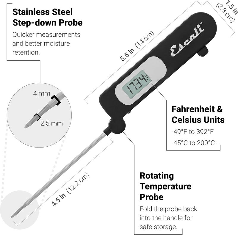 Escali DH3 Folding Digital Kitchen Thermometer, Stainless Steel Folding Probe Black, Universal - Image 5