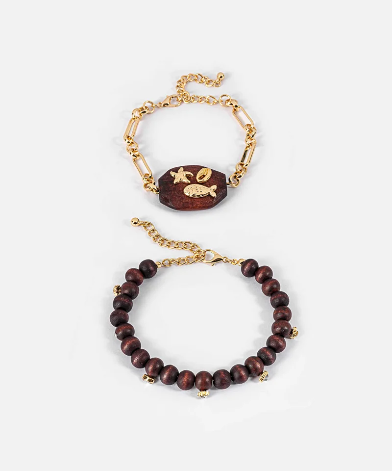 ايبيكيول Marine Inspired Wood Bead Bracelet Set