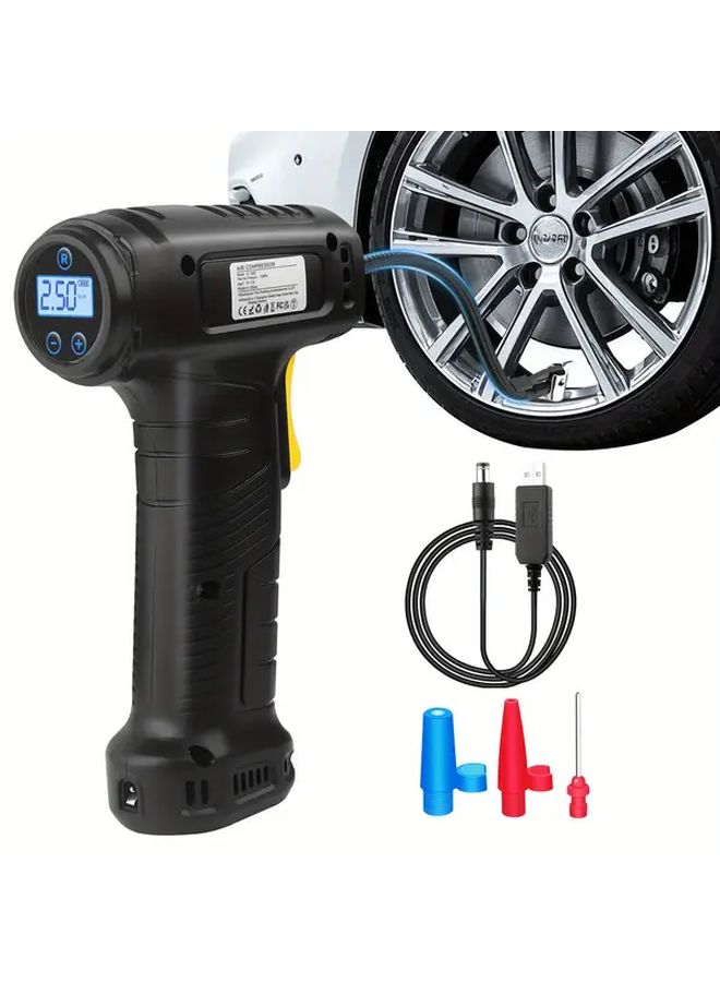 Black Handheld Cordless Tire Inflator 150PSI USB Rechargeable Air Pump - Image 1