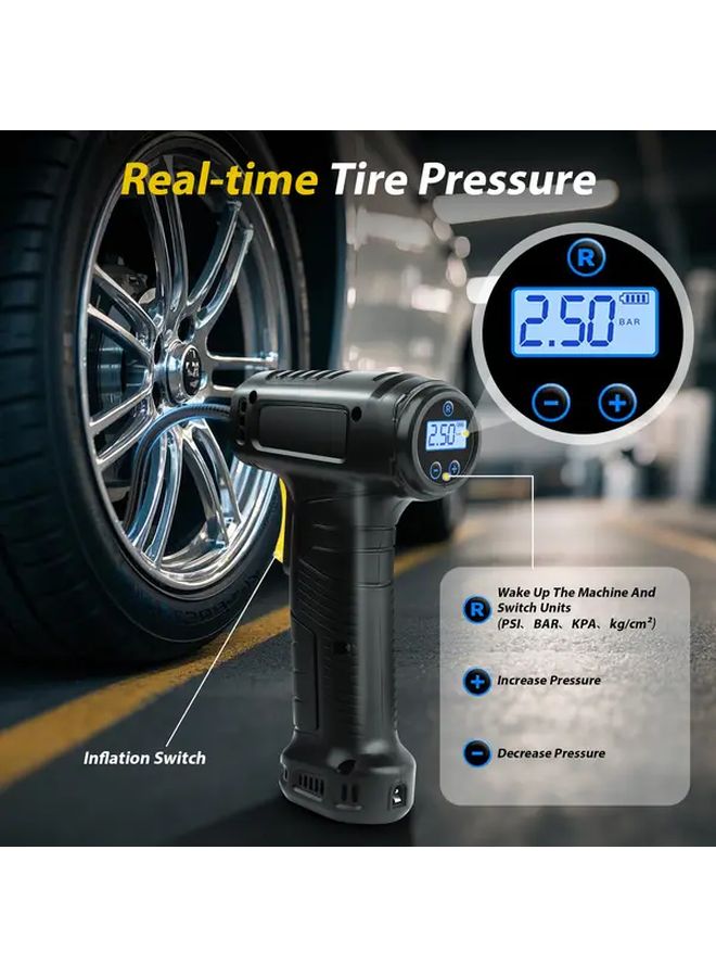 Black Handheld Cordless Tire Inflator 150PSI USB Rechargeable Air Pump - Image 3