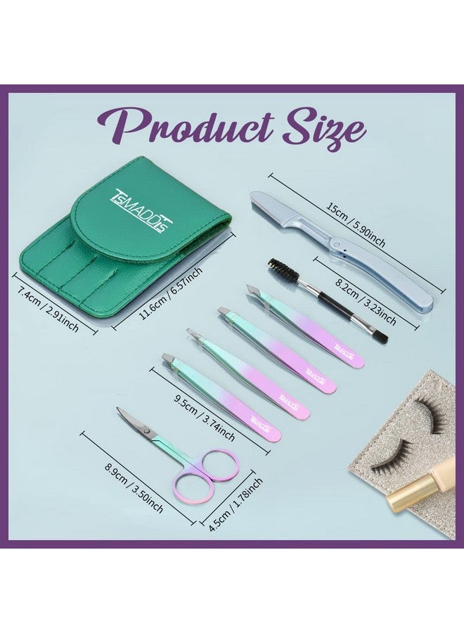 TsMADDTs Eyebrow Tweezer Set, 7 Pcs Tweezers Set For Women, Precision Tweezer For Eyebrows With Curved Scissors And Eyebrow Razor For Ingrown Hair