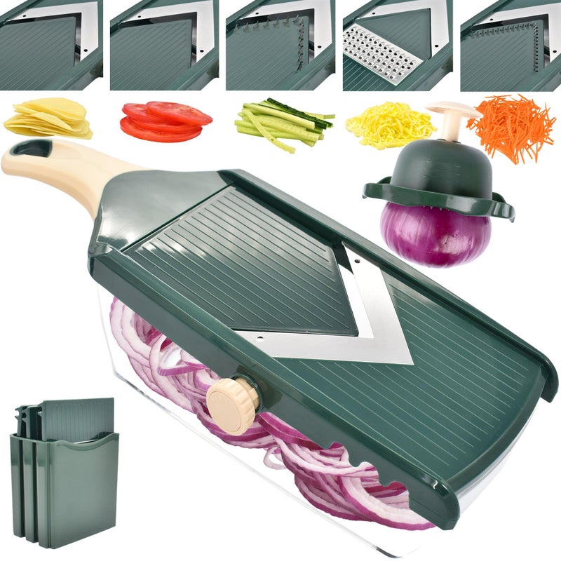 NACOLUS Adjustable Mandoline Slicer for Kitchen Ultra Sharp VBlade with Container Julienning Slicer for Potatoes Apples Onions Tomatoes