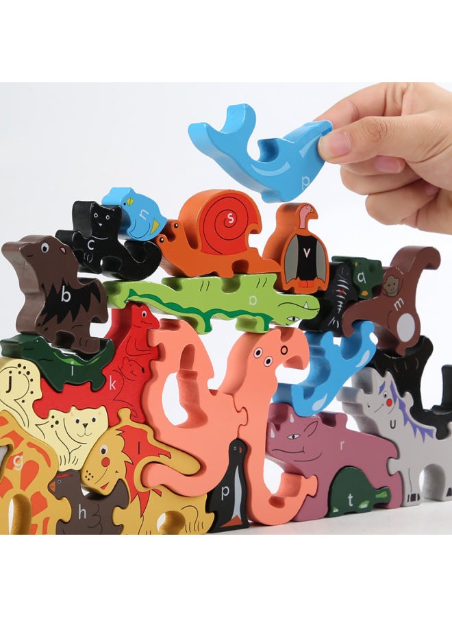 Children's Educational Animal Dinosaur Three-dimensional Puzzle Wooden Puzzle Baby Intelligence Development Russian Square Toys-Color:Three In One Animal World - Image 5