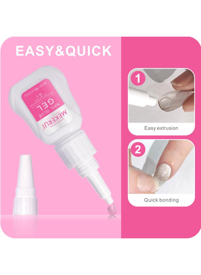 Mekerui Nail Glue Remover Kit 30 Days LongLasting Gel No UV Light Needed DropperType Quick Removal G1 R1 Professional Bundle - Image 4