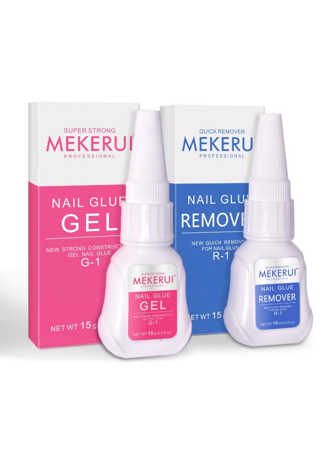 Mekerui Nail Glue Remover Kit 30 Days LongLasting Gel No UV Light Needed DropperType Quick Removal G1 R1 Professional Bundle - Image 2