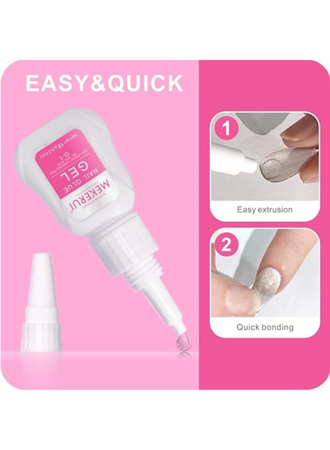 Mekerui Nail Glue Remover Kit 30 Days LongLasting Gel No UV Light Needed DropperType Quick Removal G1 R1 Professional Bundle - Image 3