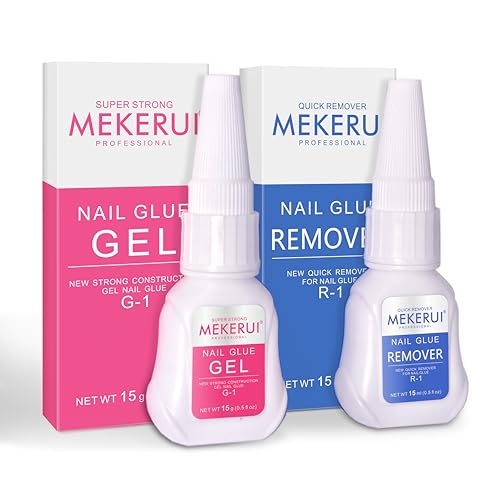 Mekerui Nail Glue  Remover Kit  30 Days LongLasting Gel No UV Light Needed DropperType Quick Removal G1  R1 Professional Bundle - Image 1