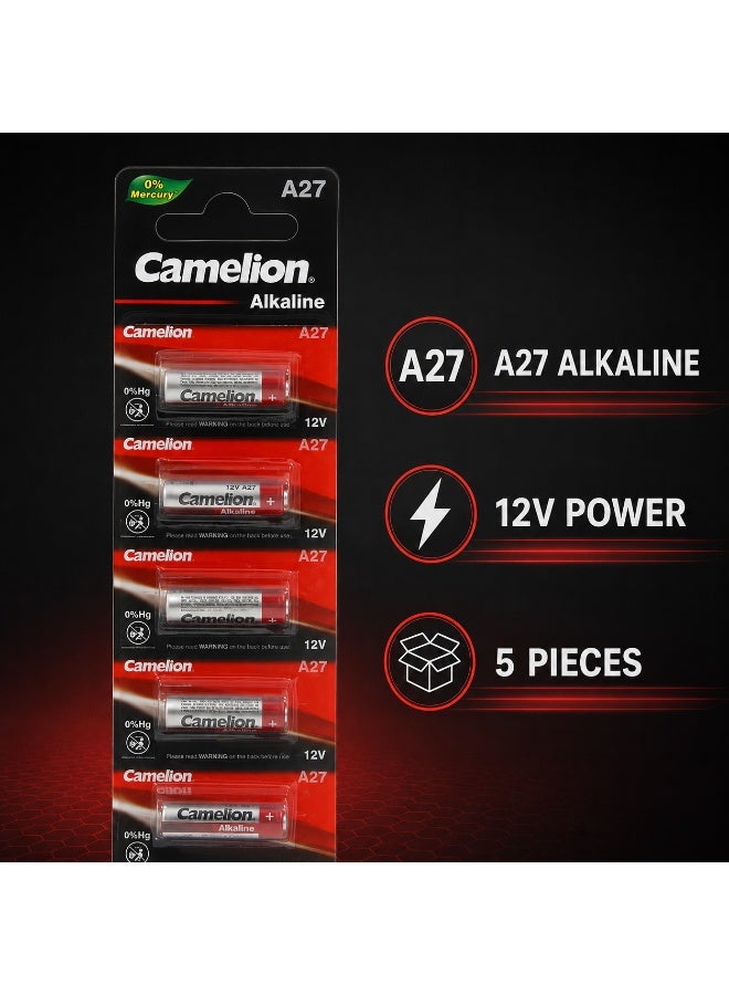 Camelion A27 12V Alkaline Batteries 5 Pack, Mini Battery for Remote Controls, Doorbells, Security Devices & Wireless Accessories - Image 2