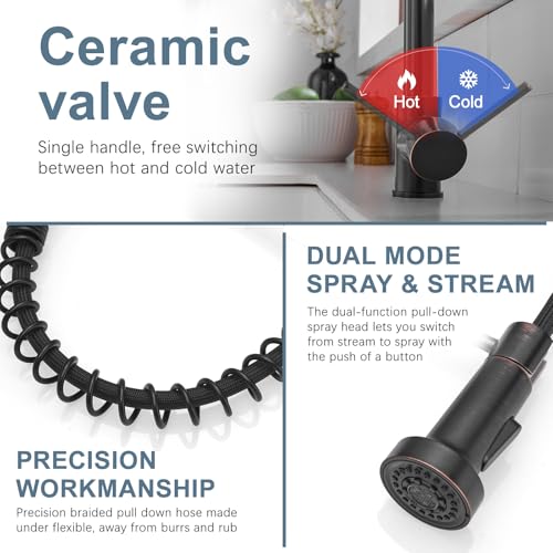 AIMADI Oil Rubbed Bronze Kitchen Faucet,AIMADI Commercial Single Handle Single Hole Bronze Kitchen Faucet with Pull Down Sprayer grifo para fregaderos de cocina - Image 3
