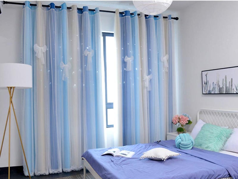 Yancorp Curtains for Girls Bedroom Kids Room Rainbow Curtains Nursery Curtain 84 inches Length Grommet Rainbow Color Decor for Playroom (Blue Beige, W52 X L84) - Image 4