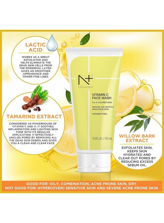 N Plus N+ Professional Vitamin C Face Wash For Oily to Normal Skin women & men, Hydration, Brightening, Pore Cleansing, Detan, Acne & Sensitive Skin, No Parabens (100ml) (Pack of 1) - Image 4