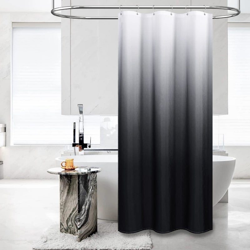 BTTN BTTN Fabric Shower Stall Curtain - 36x72 Inch Narrow Ombre Linen Textured Weighted Shower Curtain Set with 6 Plastic Hooks  Half Hotel Camper Decorative Polyester Shower Curtains for Bathroom - Black