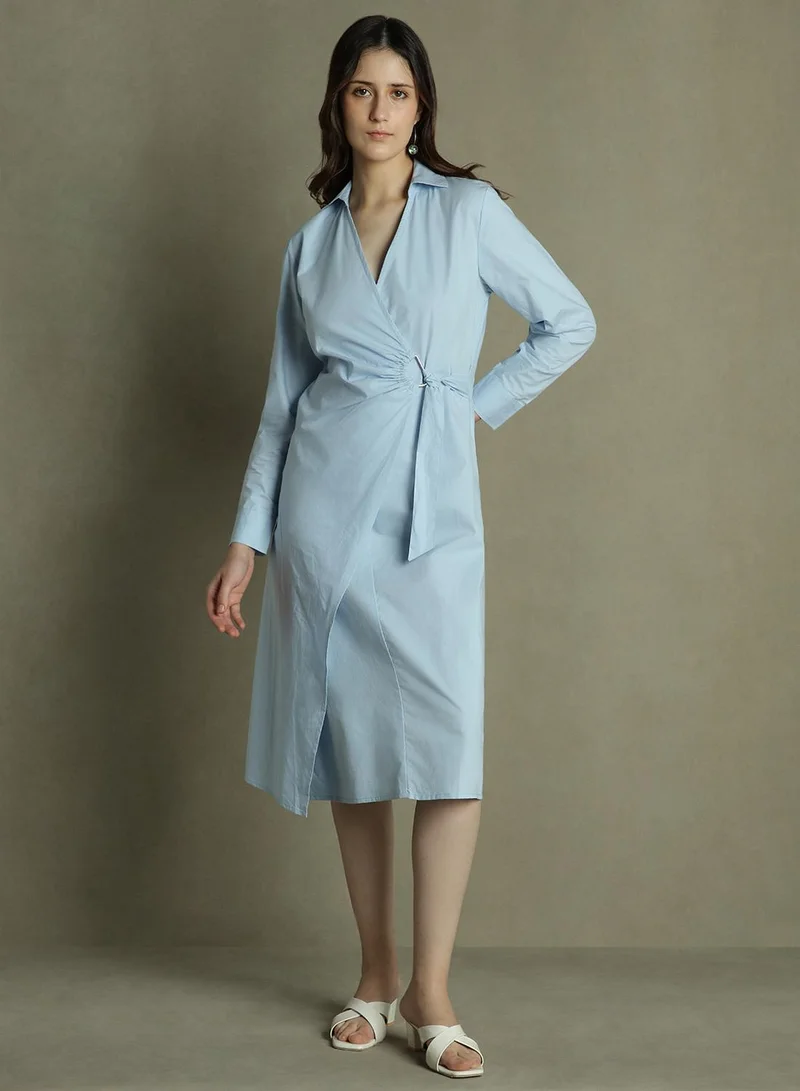 دينيس لينغو Blue Wrap Mini Dress