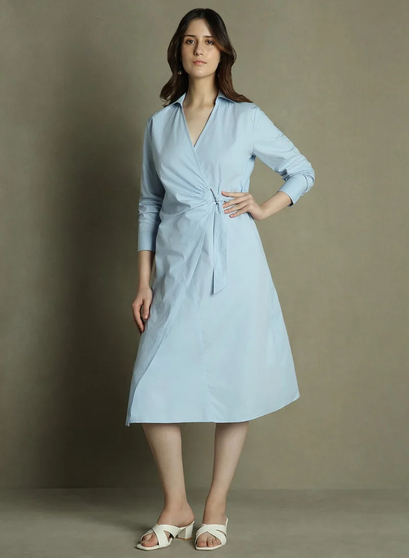 دينيس لينغو Blue Wrap Mini Dress