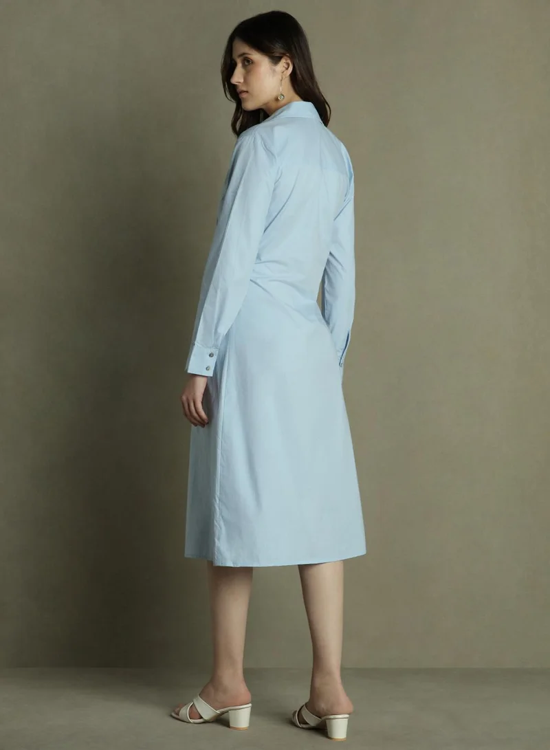 دينيس لينغو Blue Wrap Mini Dress