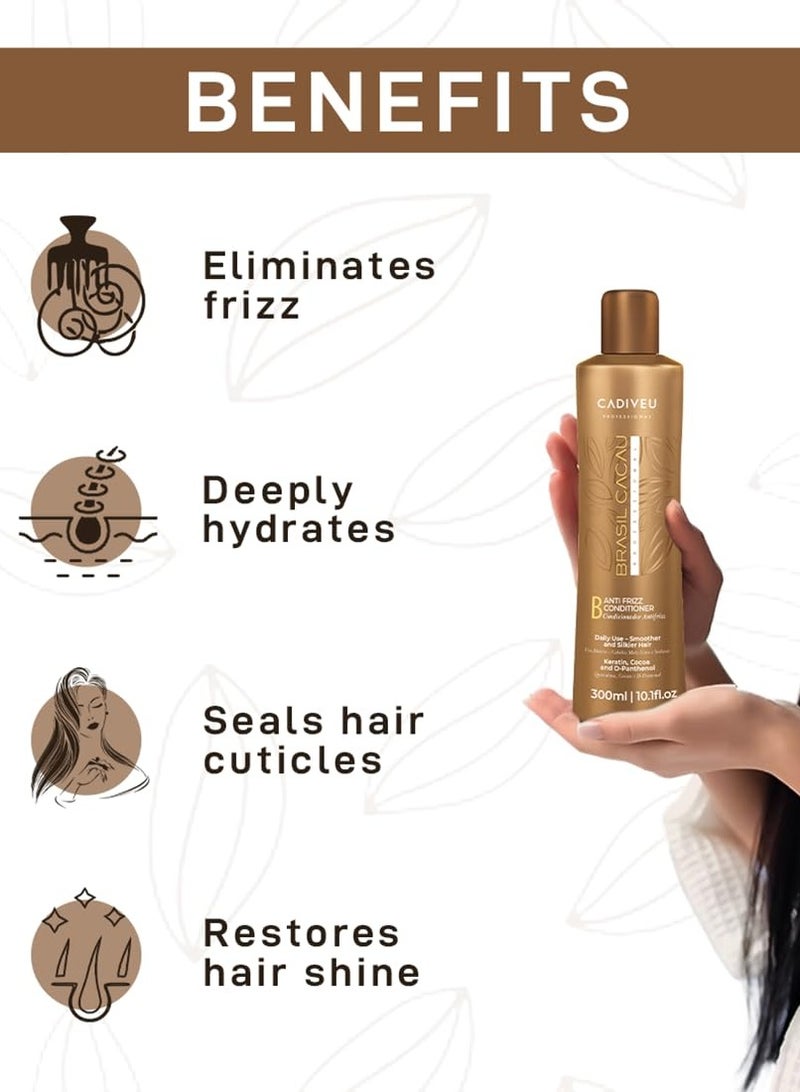 Brasil Cacau Anti-Frizz Conditioner White 300ml - Smoother, Shinier Hair for All Hair Types - Image 2