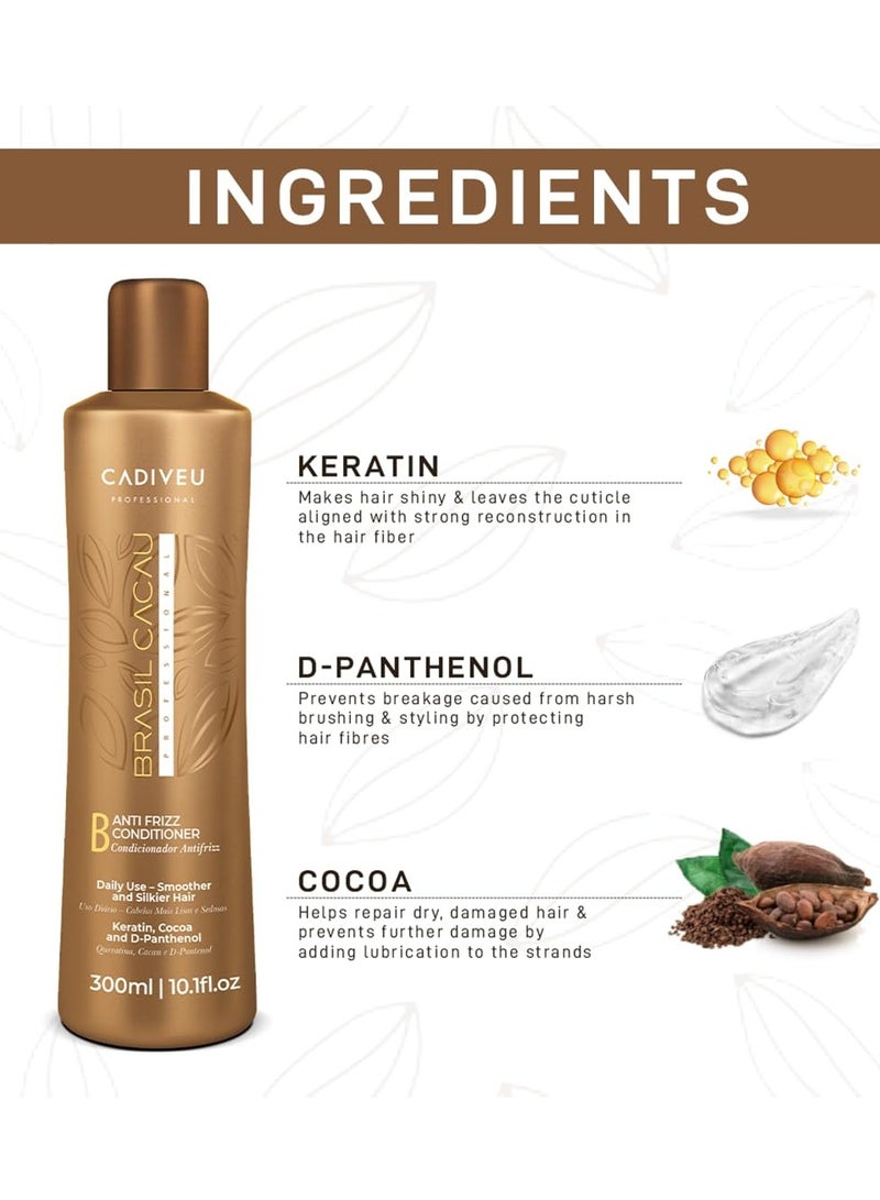 Brasil Cacau Anti-Frizz Conditioner White 300ml - Smoother, Shinier Hair for All Hair Types - Image 3