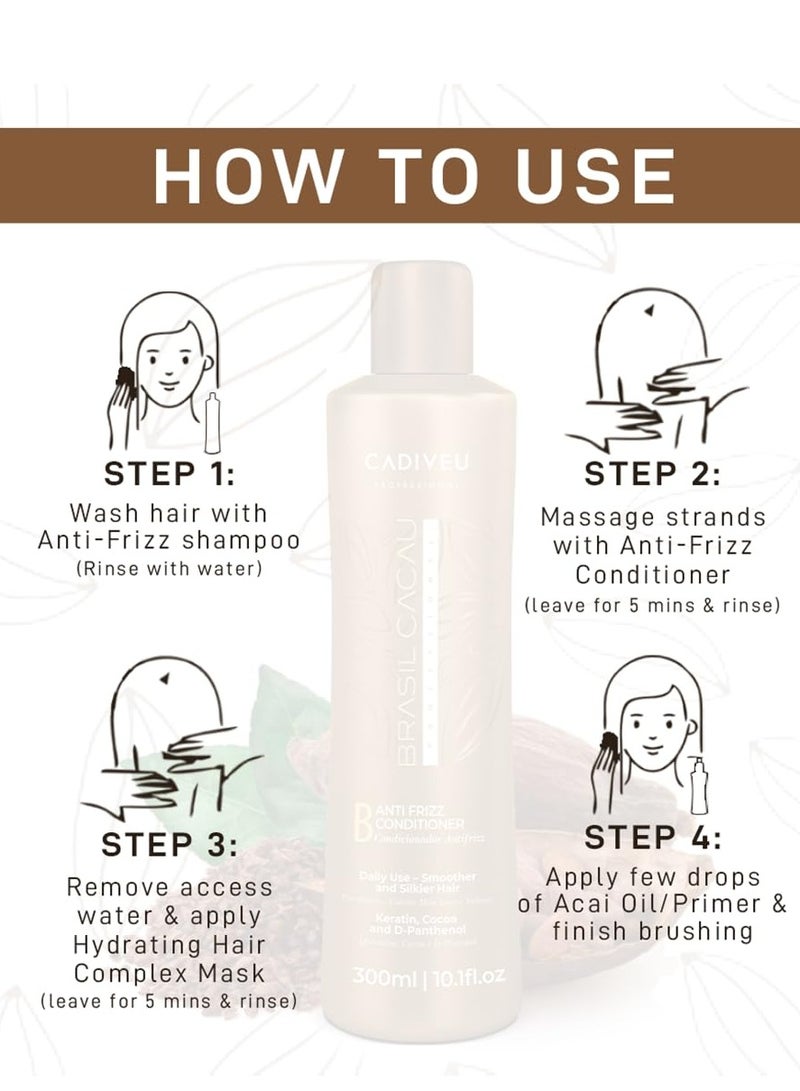 Brasil Cacau Anti-Frizz Conditioner White 300ml - Smoother, Shinier Hair for All Hair Types - Image 4