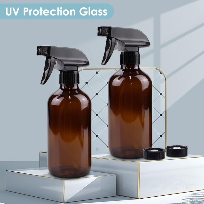 Bontip Glass Spray Bottle, Amber Glass Spray Bottle Set & Accessories for Non-toxic Window Cleaners Aromatherapy Facial Hydration Watering Flowers Hair Care (2 Pack/16 oz) (Amber) - Image 4