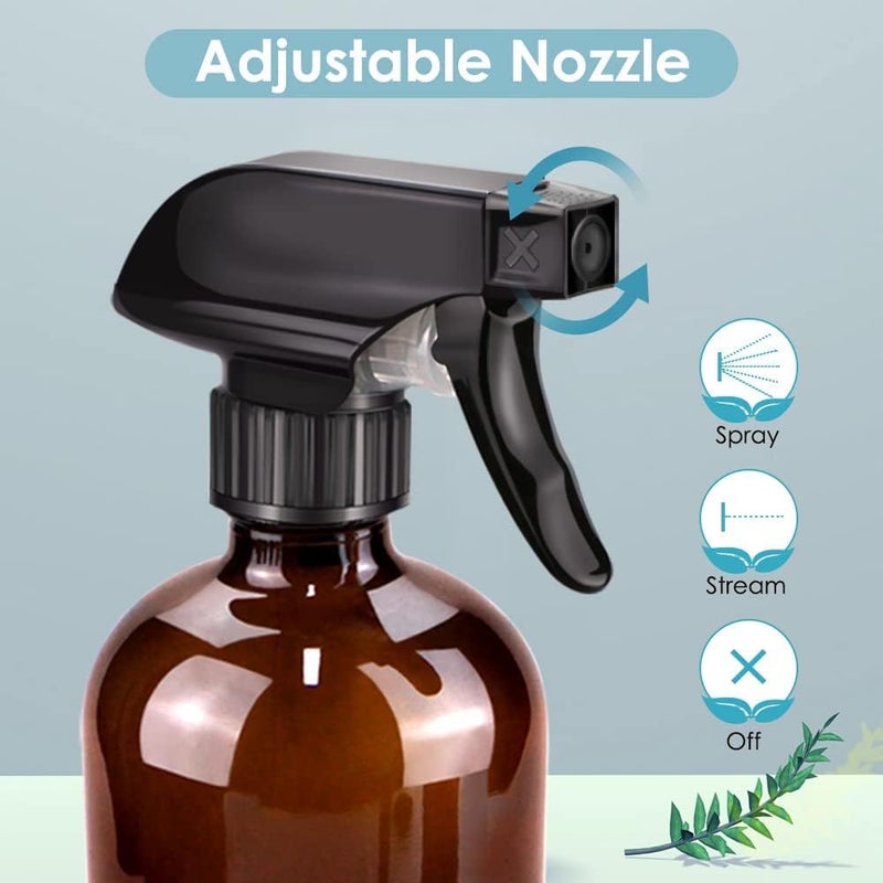 Bontip Glass Spray Bottle, Amber Glass Spray Bottle Set & Accessories for Non-toxic Window Cleaners Aromatherapy Facial Hydration Watering Flowers Hair Care (2 Pack/16 oz) (Amber) - Image 3
