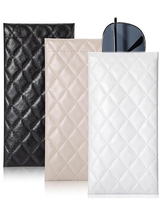 مجموعة من 3 حافظات نظارات شمسية محمولة مصنوعة من الجلد الناعم باللون الأسود والأبيض والبيج - Image 1