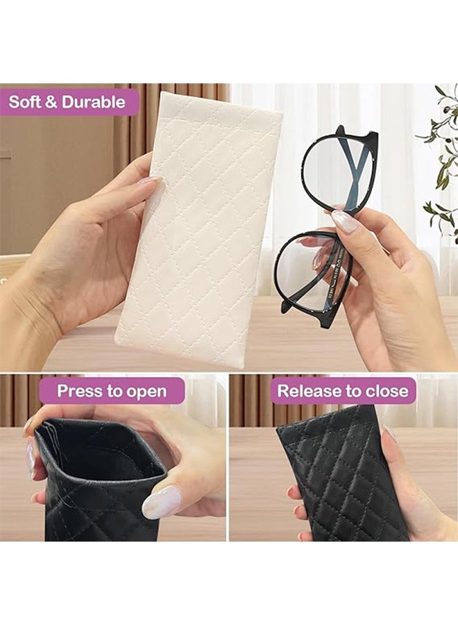 مجموعة من 3 حافظات نظارات شمسية محمولة مصنوعة من الجلد الناعم باللون الأسود والأبيض والبيج - Image 4