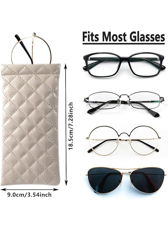 مجموعة من 3 حافظات نظارات شمسية محمولة مصنوعة من الجلد الناعم باللون الأسود والأبيض والبيج - Image 2