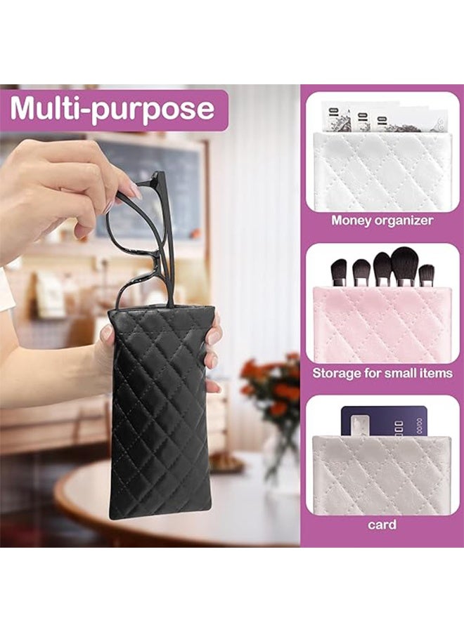 مجموعة من 3 حافظات نظارات شمسية محمولة مصنوعة من الجلد الناعم باللون الأسود والأبيض والبيج - Image 5