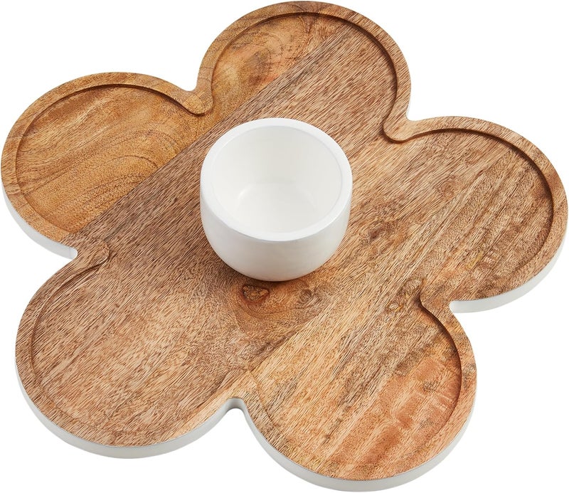 mud pie Mud Pie Flower Dip board 14 x 14  bowl 2 12 x 3 12 dia Brown  - Image 1