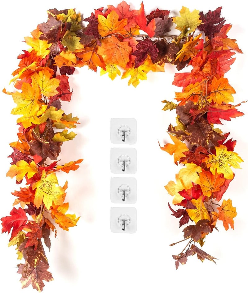 KASZOO Autumn Maple Leaf Garland  2 Pack 58 Ft Maple Leaf Autumn Garland Decorations for Thanksgiving Halloween Christmas  Home Decor