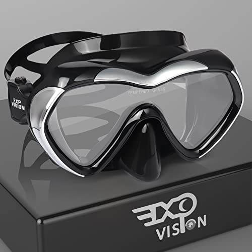 EXP VISION Scuba Diving Mask AntiFog Panoramic Snorkel Goggles Adult Mirror Swim Mask Single Lens Swim Goggles wIith Nose Cover for Diving Snorkeling Swimming Black - Image 1