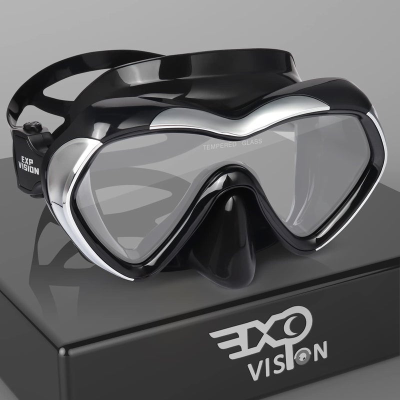 EXP VISION Scuba Diving Mask AntiFog Panoramic Snorkel Goggles Adult Mirror Swim Mask Single Lens Swim Goggles wIith Nose Cover for Diving Snorkeling Swimming Black - Image 2
