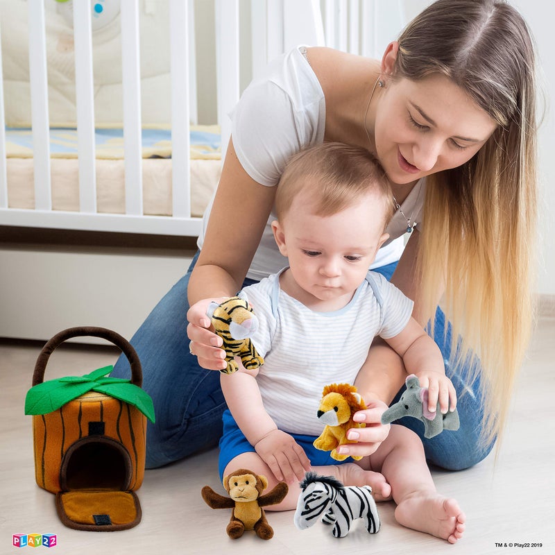 Play22 6-Piece Plush Talking Jungle Animals Set with Carrier for Kids, Babies & Toddlers - Elephant, Tiger, Lion, Zebra, Monkey - Image 3
