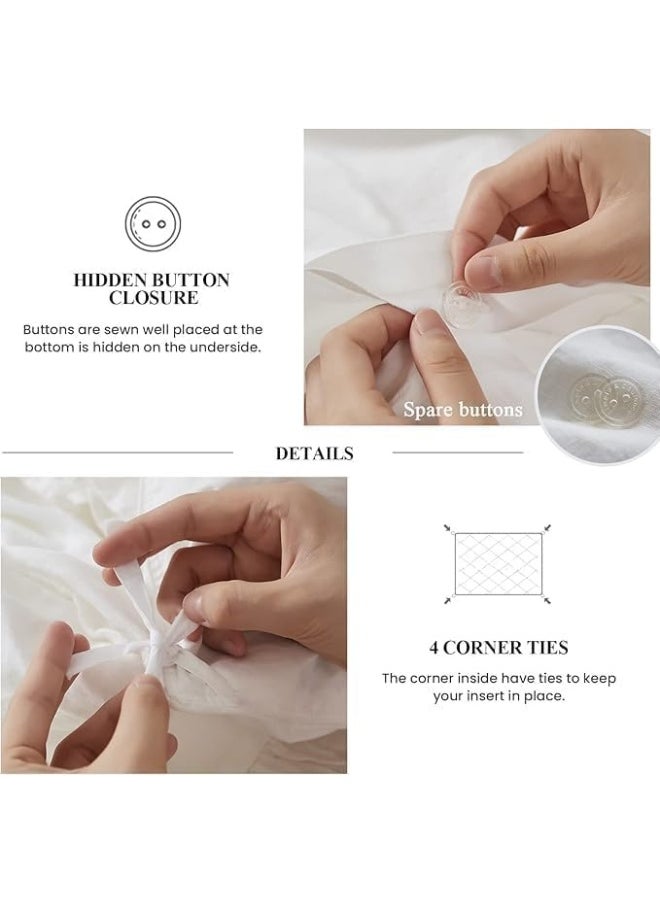 Simple&Opulence Simple&Opulence 100% Linen Duvet Cover Set with Washed-French Flax-3 Pieces Solid Color Basic Style Bedding Set-Breathable Soft Comforter Cover with 2 Pillowshams(King,White)  - Image 3