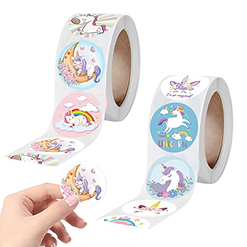 HASTHIP® 1000 Pieces Unicorn Stickers for Kids, for Kids Crafts, Gift Wrapping, Scrapbooking, Envelopes Sealing, 1 Inch Self-Adhesive Paper Sticker Set - Image 1