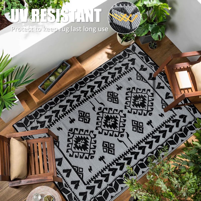 Pendolr Outdoor Rugs for Patio Clearance - 5'x8' Waterproof Reversible Indoor Outdoor Rug Carpet, Portable Plastic Straw Rug for RV Camping, Picnic, Beach, Porch, Deck(Rug004#,Black&Gray) - Image 5