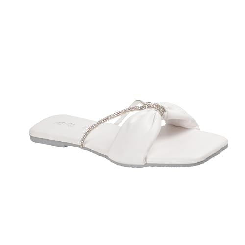 Metro Women White Synthetic Leather Flat Fashion Chappal UK/8 EU/41 (41-4634) - Image 3