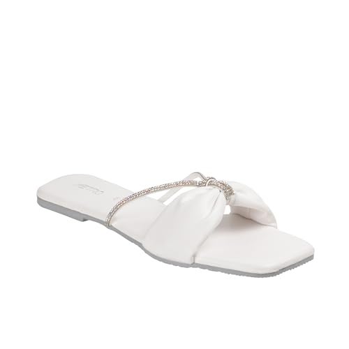 Metro Women White Synthetic Leather Flat Fashion Chappal UK/8 EU/41 (41-4634) - Image 2