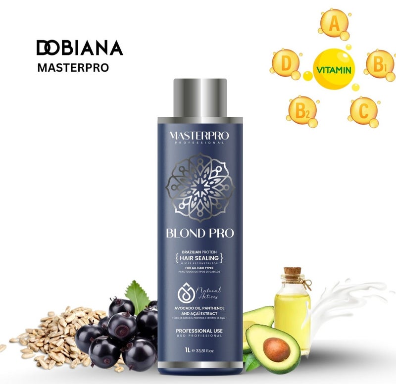 MASTERPRO PROFESSIONAL Brazilian Protein BlondPro Protein Hair Treatment with Avocado Oil,D Phanthenol and Acai Extract Frizz Free Hair Smoothing for All Hair Types Soft and Shine 1L - Image 3