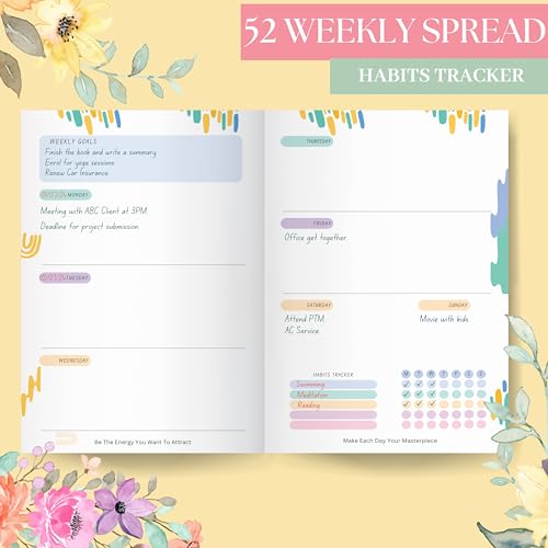 LAURET BLANC 12Months Undated Planner, 12 Monthly Spreads, 52 Weekly Spreads, Habit Tracker, Utility Pages, Paperback (Be The Energy You Want To Attract) - Image 5