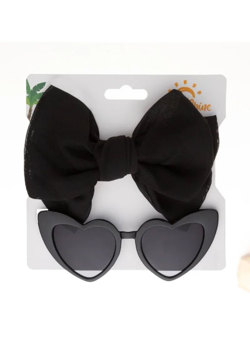 D'Daniela Athena Glasses and Bow Barrette Ponytail Set For Babies and Girls - Black