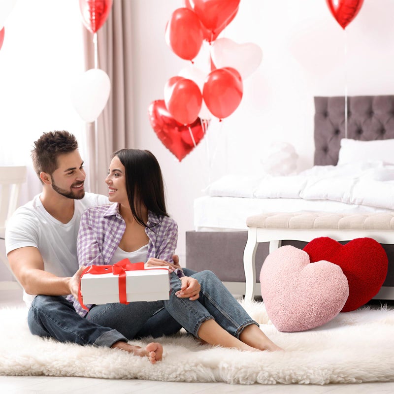 Kathfly 2 Pcs Valentine's Day Heart Pillows 17 Inch Red and Pink Heart Shaped Gifts Large Hooked Wool Throw Pillow for Couples Wedding Couch Bed Sofa Home Living Bedroom Indoor - Image 4