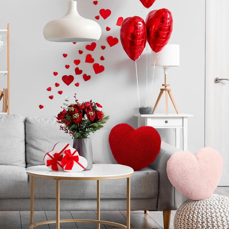 Kathfly 2 Pcs Valentine's Day Heart Pillows 17 Inch Red and Pink Heart Shaped Gifts Large Hooked Wool Throw Pillow for Couples Wedding Couch Bed Sofa Home Living Bedroom Indoor - Image 5